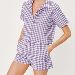Purple Gingham 3 Piece Pajama Shorts Set